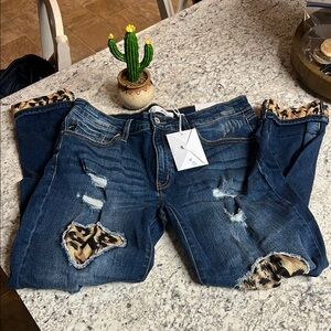 Leopard Trim Distressed KanCan Blue Jeans